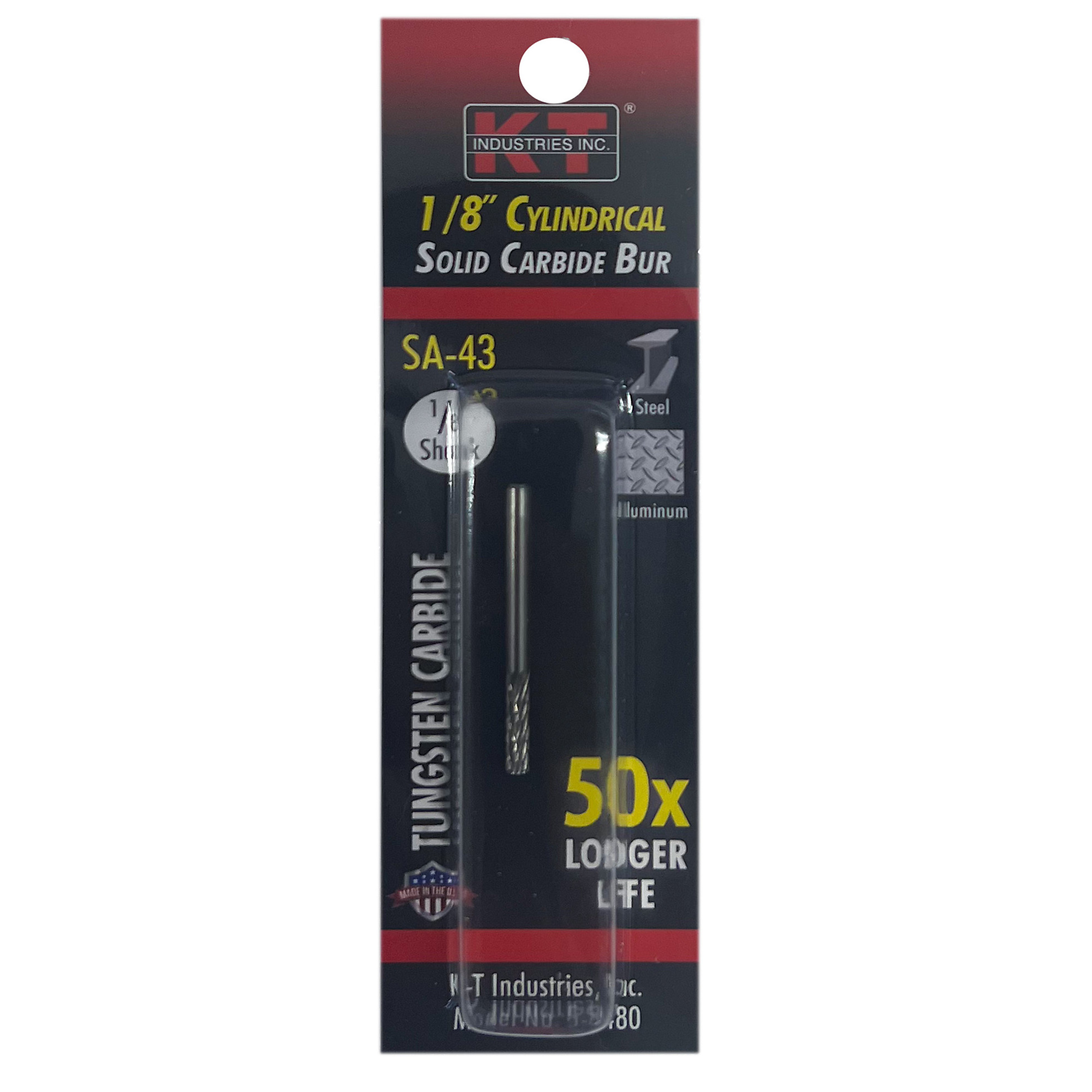K-T Industries Solid Carbide Bur — 1/8in. Flat Top Cylindrical, 1/8in. Shank, 25,000 RPM, Model# 5-8480